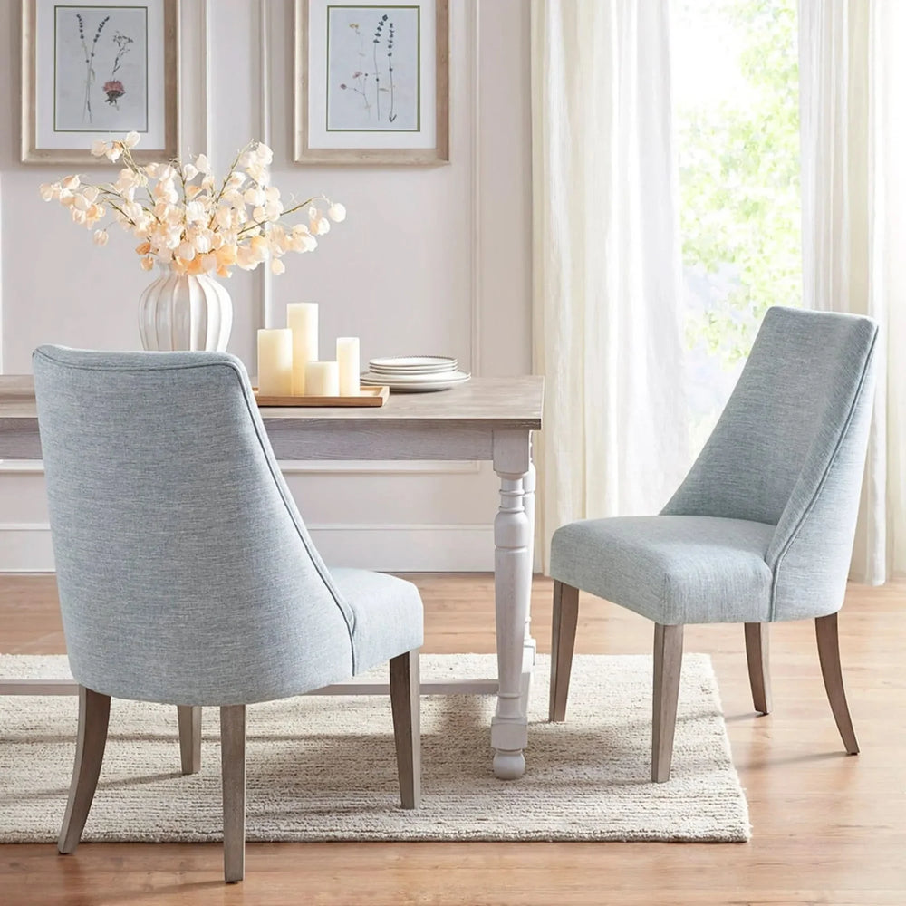 Farmhouse Dining Chair Polyester Upholstery Light Blue Set of 2 Solid Wood Legs Media 5