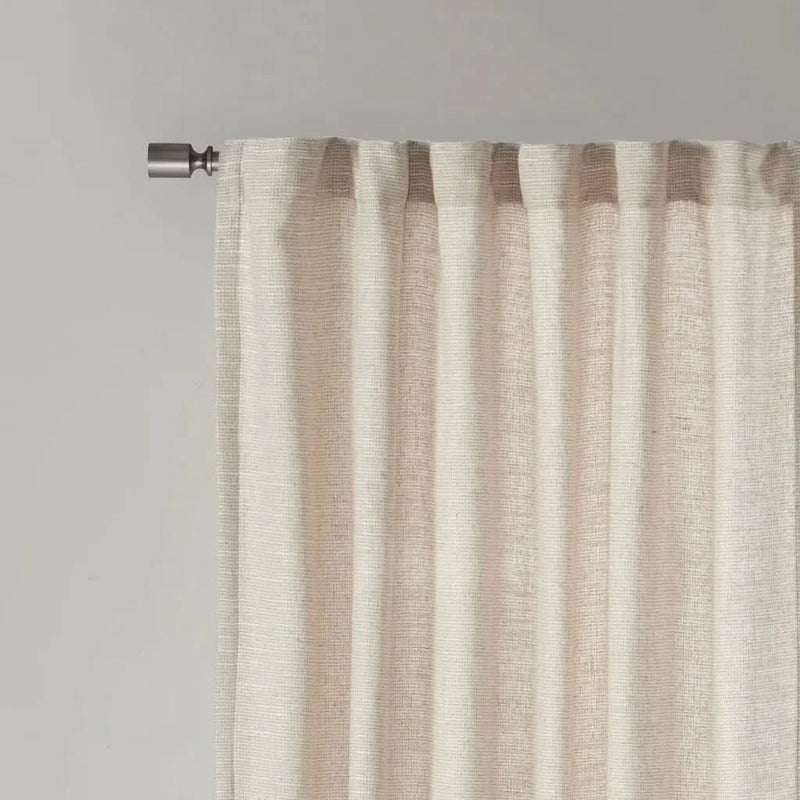 Faux Linen Curtain Polyester Fleece Lined Rod Pocket Panel Back Tab