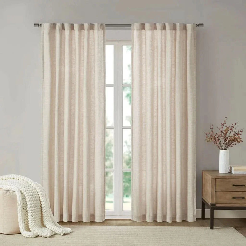Faux Linen Curtain Polyester Fleece Lined Rod Pocket Panel Back Tab