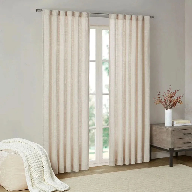 Faux Linen Curtain Polyester Fleece Lined Rod Pocket Panel Back Tab