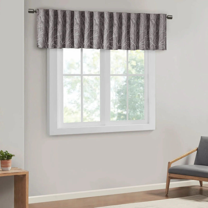 Window Valance Faux Silk Embroidered Grey All Over Branch Design 50x18