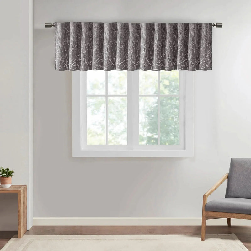 Window Valance Faux Silk Embroidered Grey All Over Branch Design 50x18