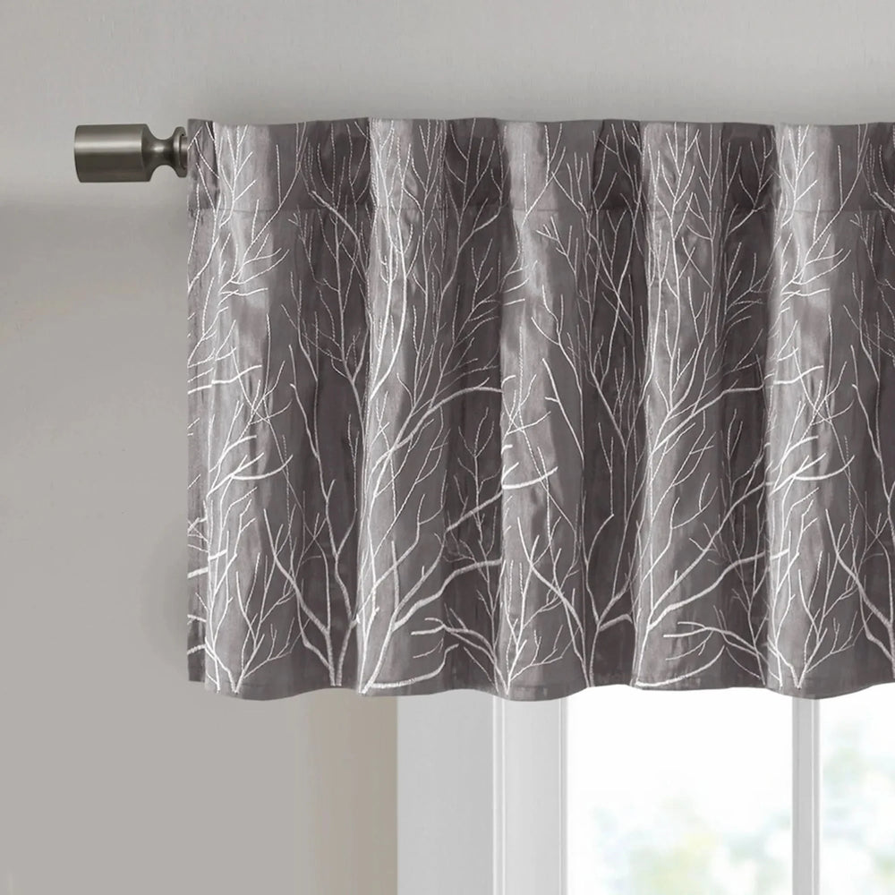 Window Valance Faux Silk Embroidered Grey All Over Branch Design 50x18 Media 2