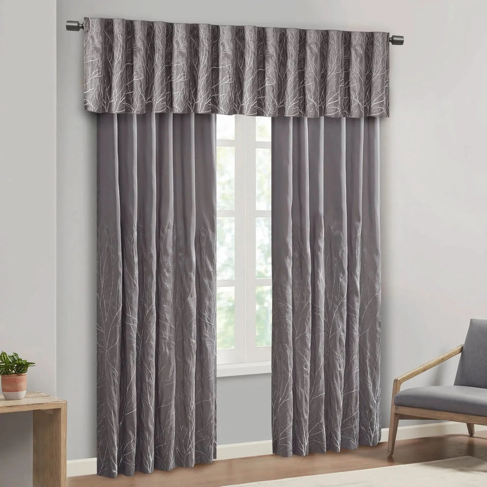 Window Valance Faux Silk Embroidered Grey All Over Branch Design 50x18 Media 7