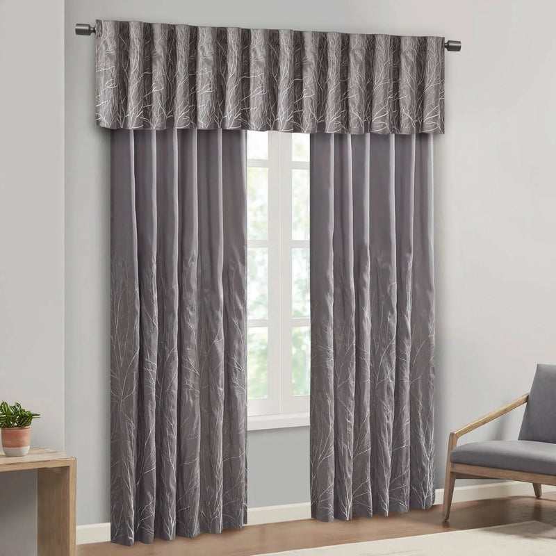 Window Valance Faux Silk Embroidered Grey All Over Branch Design 50x18