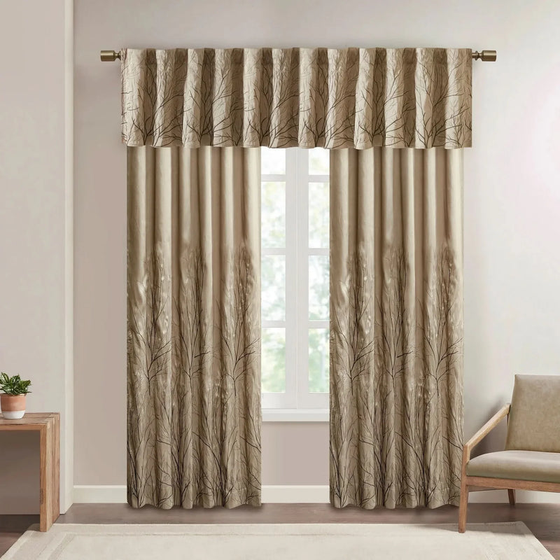 Window Valance Polyester Faux Silk Embroidered Tan 50x18 Decorative