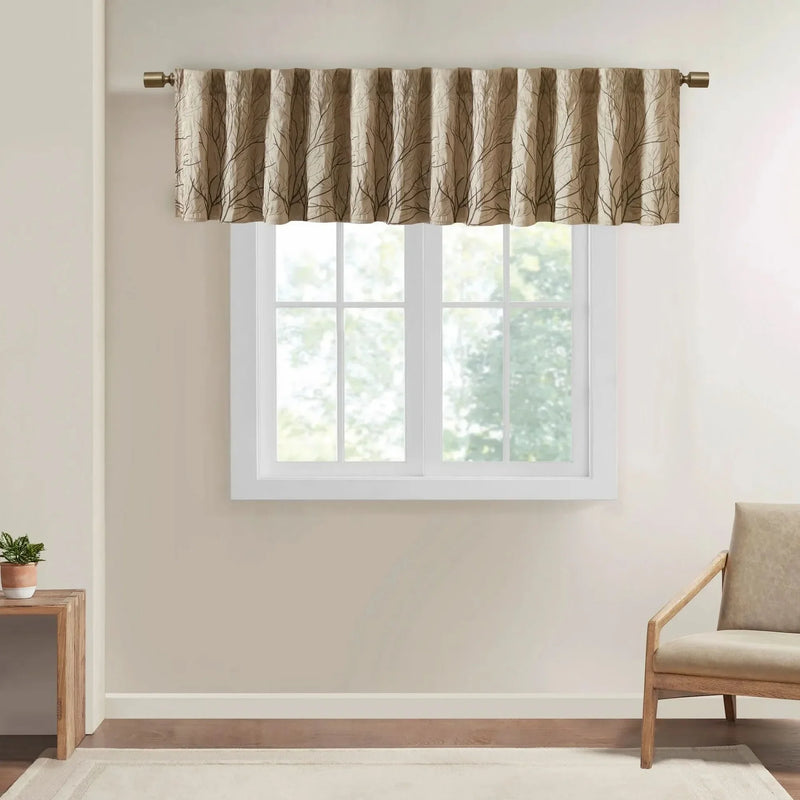 Window Valance Polyester Faux Silk Embroidered Tan 50x18 Decorative