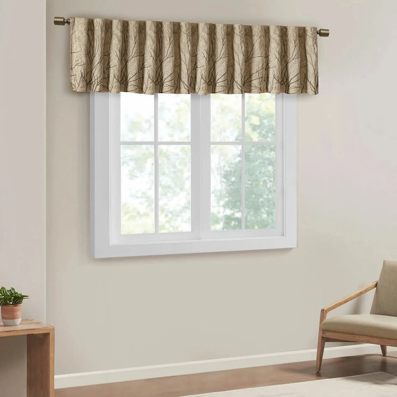 Window Valance Polyester Faux Silk Embroidered Tan 50x18 Decorative
