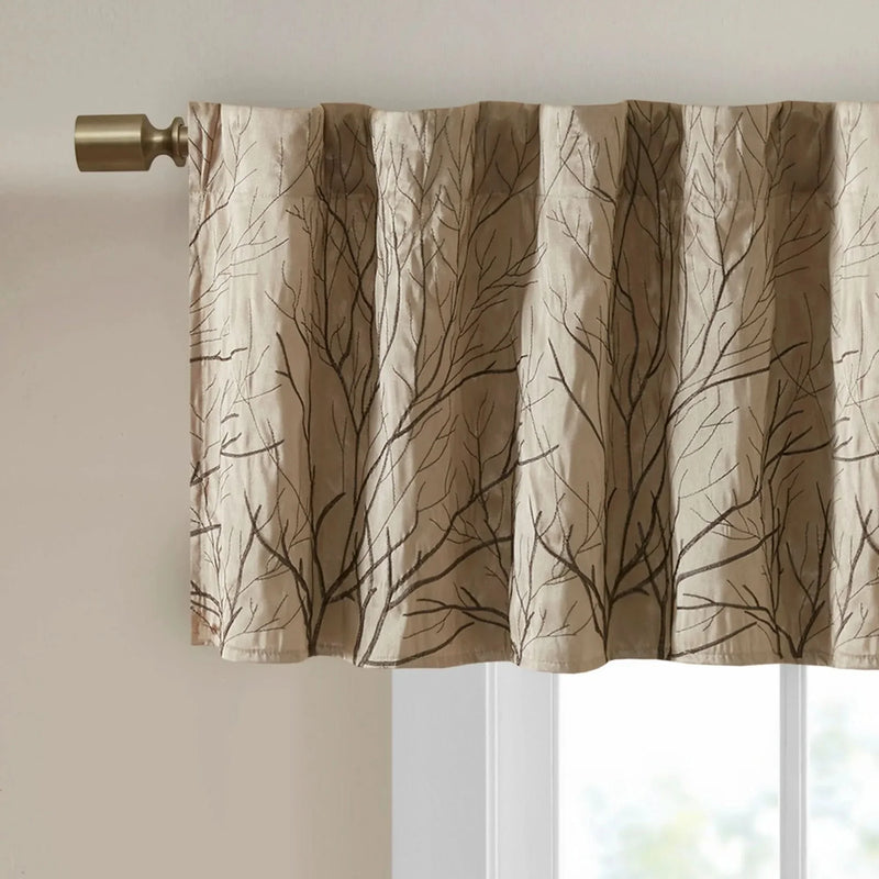 Window Valance Polyester Faux Silk Embroidered Tan 50x18 Decorative