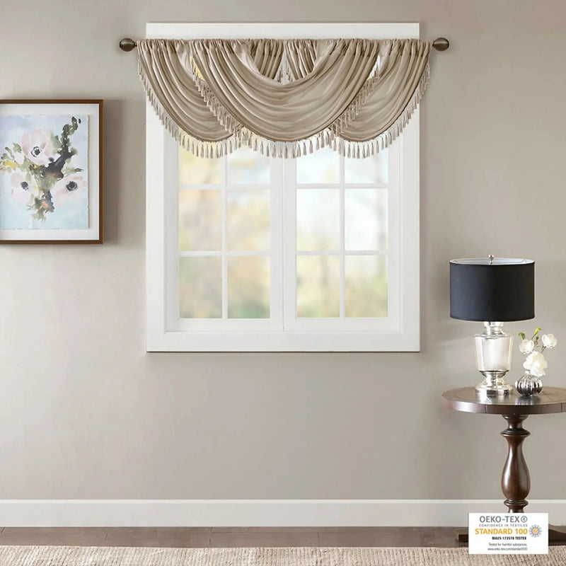 Faux Silk Valance Waterfall Embellished Champagne 38x46 Window Decor