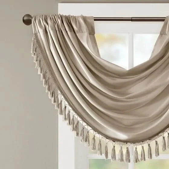 Faux Silk Valance Waterfall Embellished Champagne 38x46 Window Decor