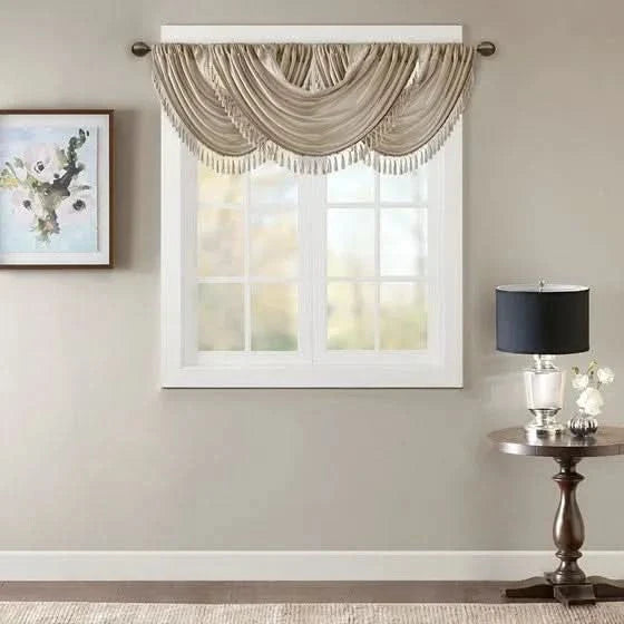Faux Silk Valance Waterfall Embellished Champagne 38x46 Window Decor Media 1