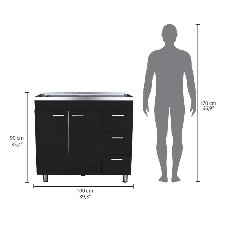 Kitchen Sink Cabinet Particle Board Three-Drawer Double Door Modern