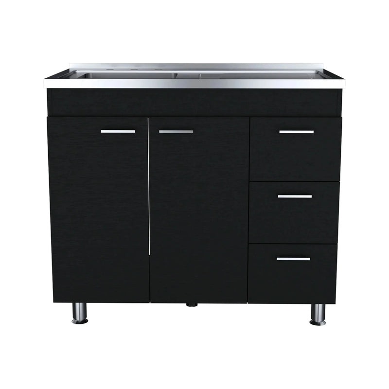 Kitchen Sink Cabinet Particle Board Three-Drawer Double Door Modern