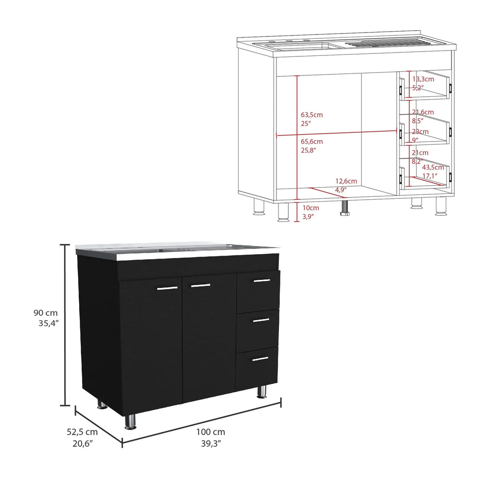 Kitchen Sink Cabinet Particle Board Three-Drawer Double Door Modern Media 3