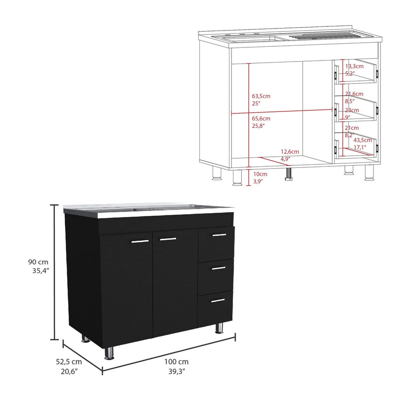 Kitchen Sink Cabinet Particle Board Three-Drawer Double Door Modern
