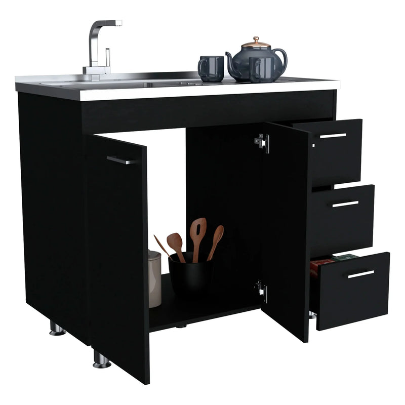 Kitchen Sink Cabinet Particle Board Three-Drawer Double Door Modern