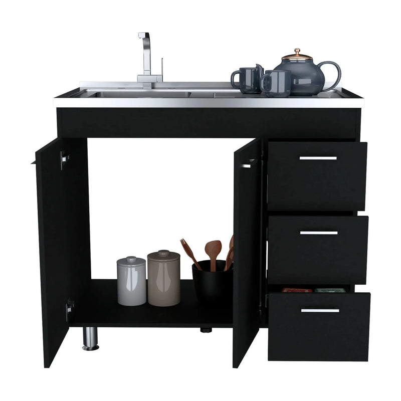 Kitchen Sink Cabinet Particle Board Three-Drawer Double Door Modern