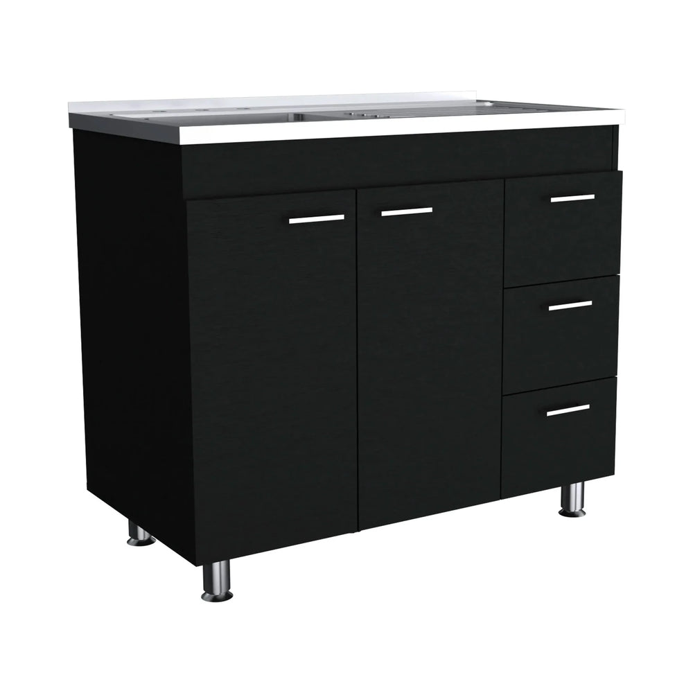 Kitchen Sink Cabinet Particle Board Three-Drawer Double Door Modern Media 2