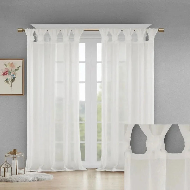 Linen Curtain Panel Floral Embellished Tab Top 84 Inch Long For Living Room