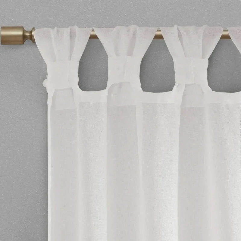 Linen Curtain Panel Floral Embellished Tab Top 84 Inch Long For Living Room