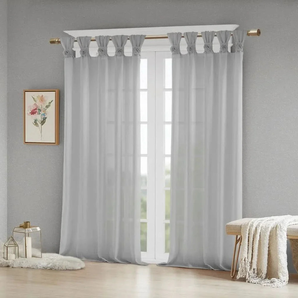 Linen Curtain Panel Grey Tab Top Floral Fits Up To 2' Diameter Rod Media 3