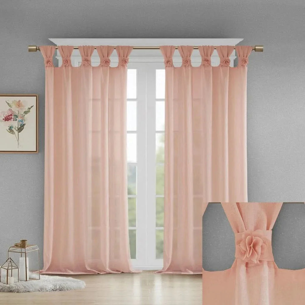 Floral Curtain Panel Linen Cuff Tab Top Blush Window Curtain 63 Inch Media 2