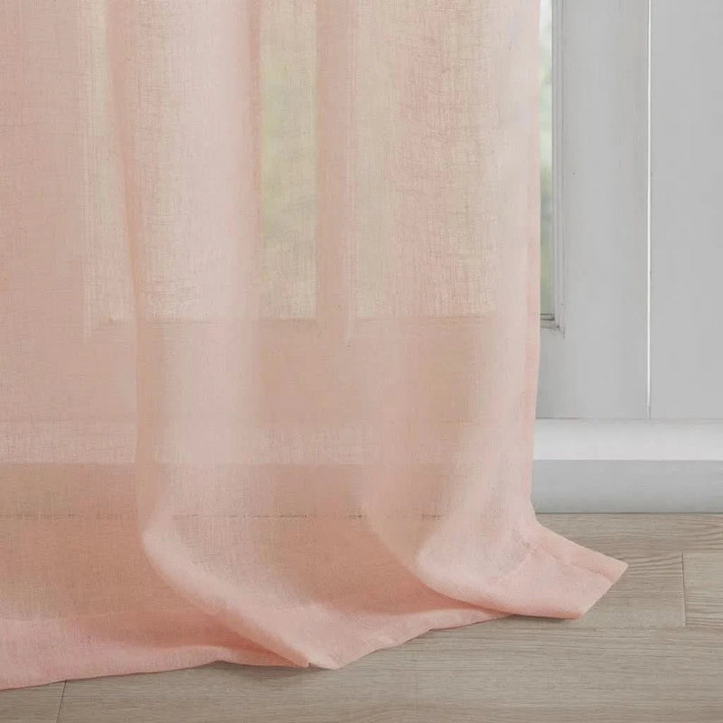 Floral Curtain Panel Linen Cuff Tab Top Blush Window Curtain 63 Inch