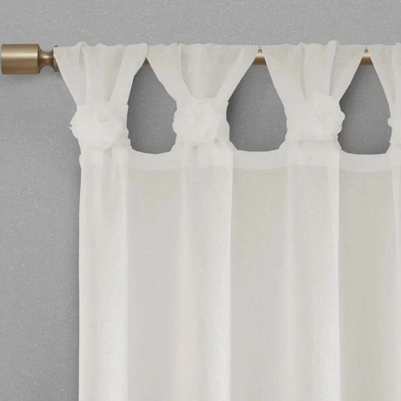 Linen Curtain Panel Floral Embellished Tab Top 84 Inch Long For Living Room