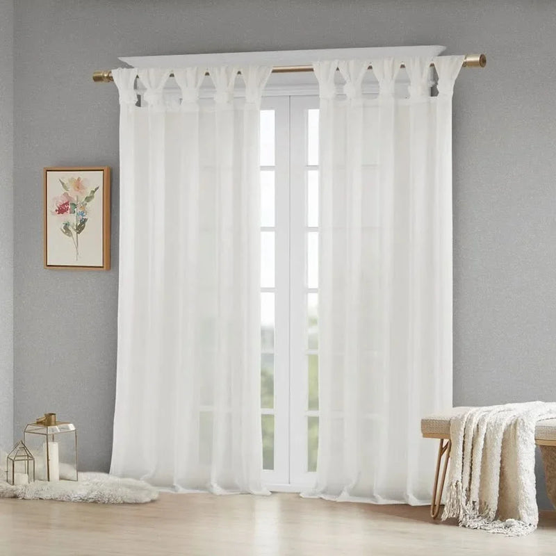 Linen Curtain Panel Floral Embellished Tab Top 84 Inch Long For Living Room