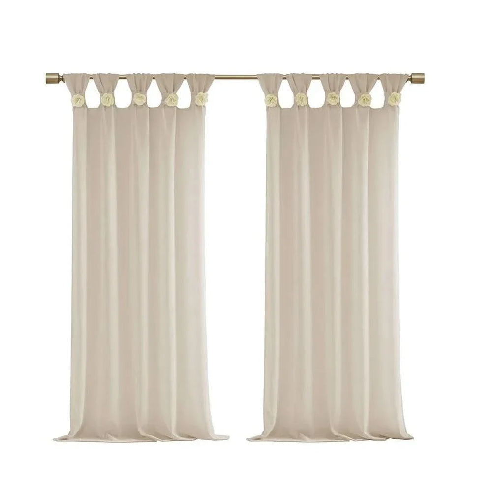 Linen Curtain Panel Floral Cuff Tab Top Beige One Panel For Living Room Media 6