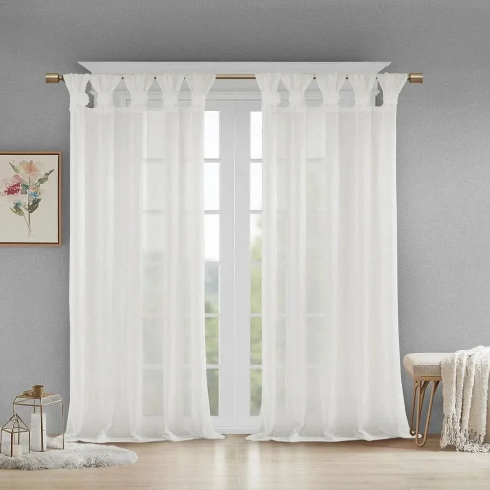 Linen Curtain Panel Floral Embellished Tab Top 84 Inch Long For Living Room Media 1