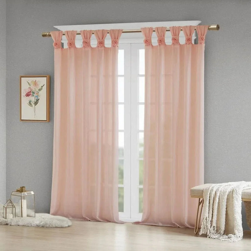 Floral Curtain Panel Linen Cuff Tab Top Blush Window Curtain 63 Inch