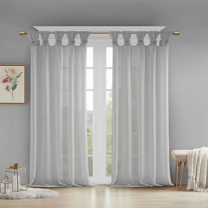 Linen Curtain Panel Grey Tab Top Floral Fits Up To 2' Diameter Rod