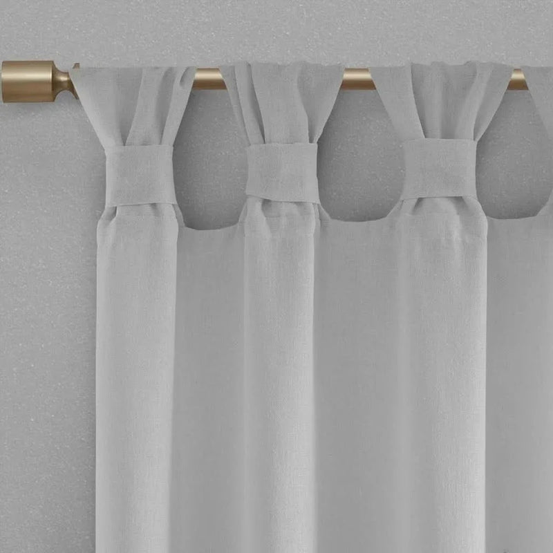 Curtain Panel Linen Grey Floral Embellished Cuff Tab Top Fits Up To 2 Feet Rod