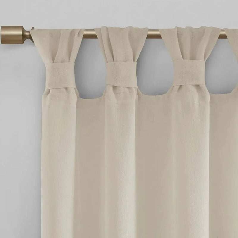 Linen Curtain Panel Floral Cuff Tab Top Beige One Panel For Living Room