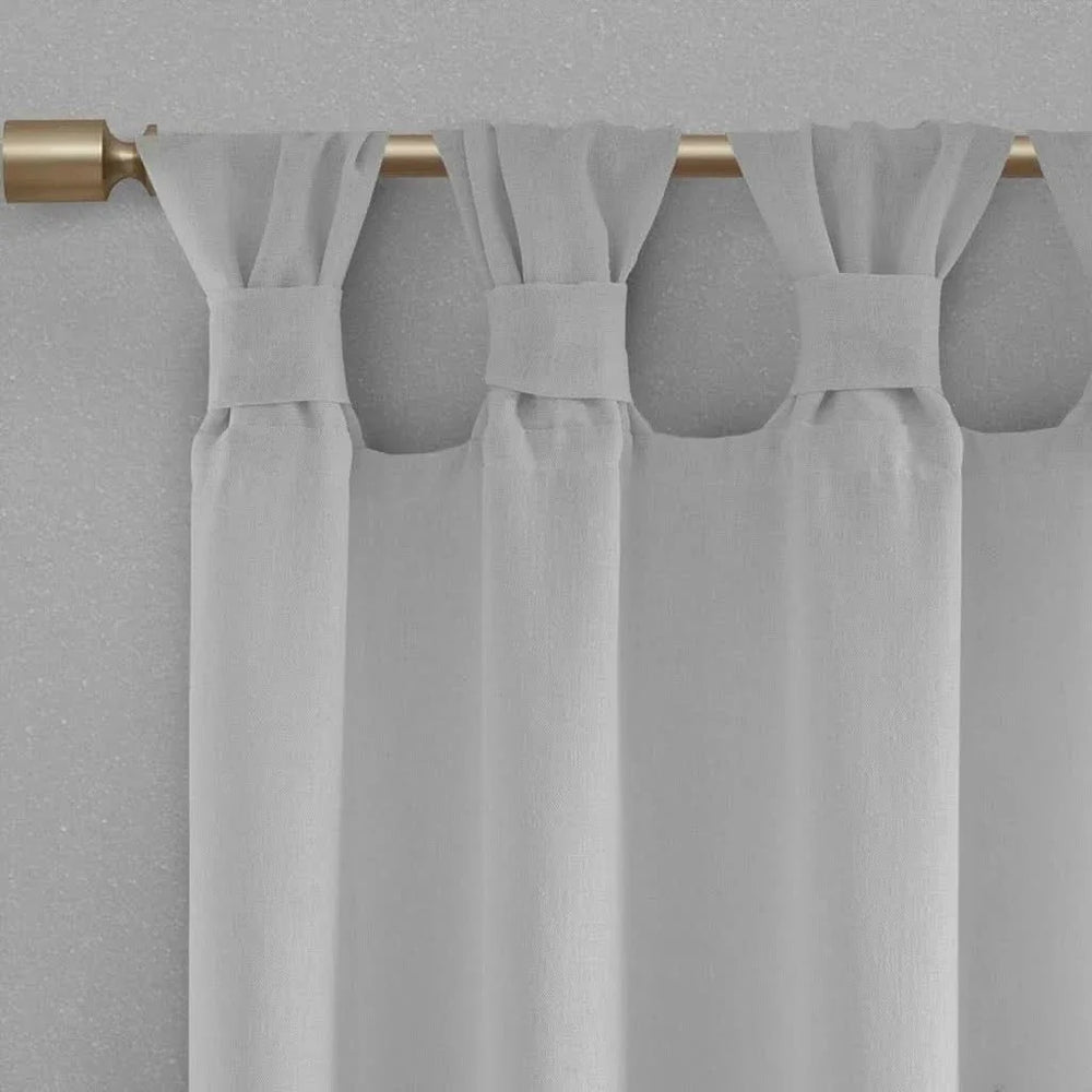 Linen Curtains Grey Tab Top Panel Floral Embellished Single Panel Media 4