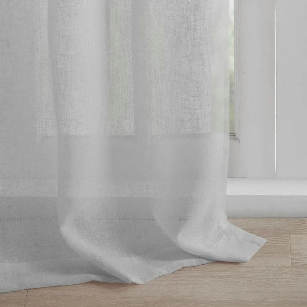 Linen Curtains Grey Tab Top Panel Floral Embellished Single Panel Media 7