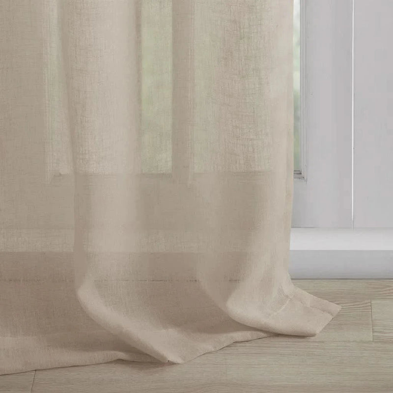 Linen Curtain Panel Floral Cuff Tab Top Beige One Panel For Living Room