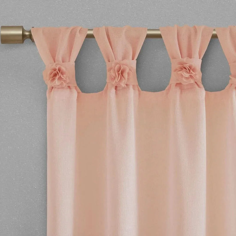 Floral Curtain Panel Linen Cuff Tab Top Blush Window Curtain 63 Inch