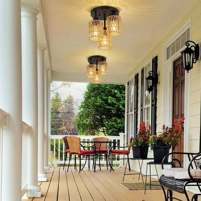 Rattan Ceiling Light Rattan & Metal Boho Style Living Room Fixture