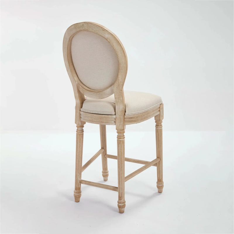 French Country Bar Chairs Cotton Linen Upholstery Round Back Beige