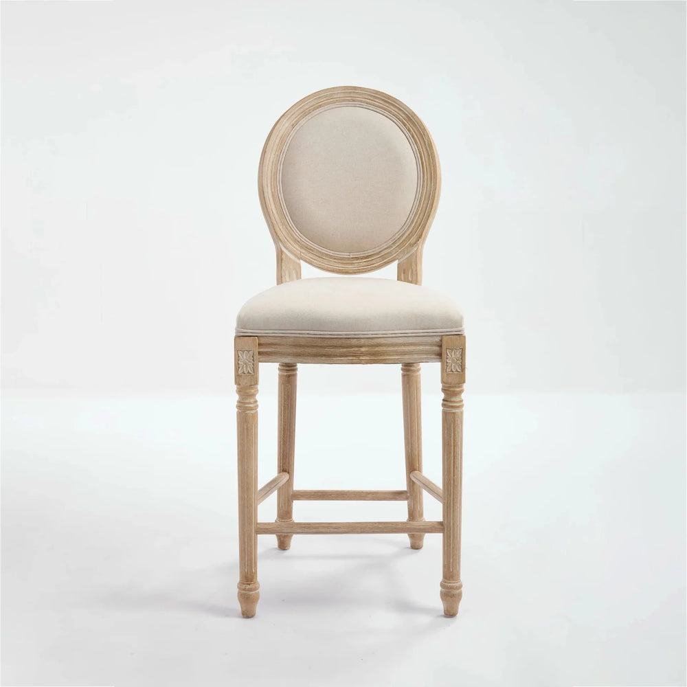 French Country Bar Chairs Cotton Linen Upholstery Round Back Beige Media 23