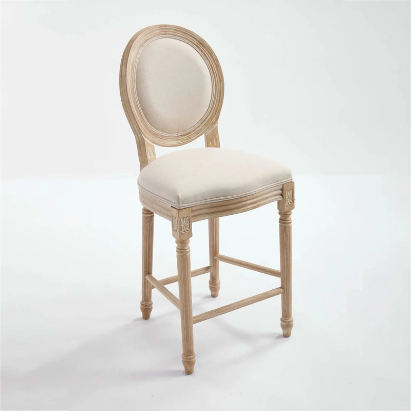French Country Bar Chairs Cotton Linen Upholstery Round Back Beige