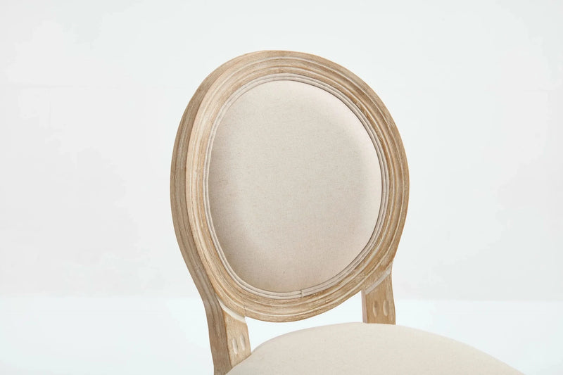 French Country Bar Chairs Cotton Linen Upholstery Round Back Beige