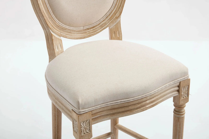 French Country Bar Chairs Cotton Linen Upholstery Round Back Beige