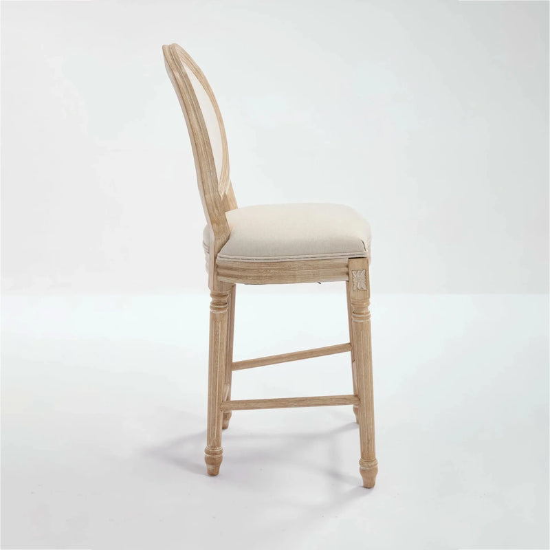 French Country Bar Chairs Cotton Linen Upholstery Round Back Beige