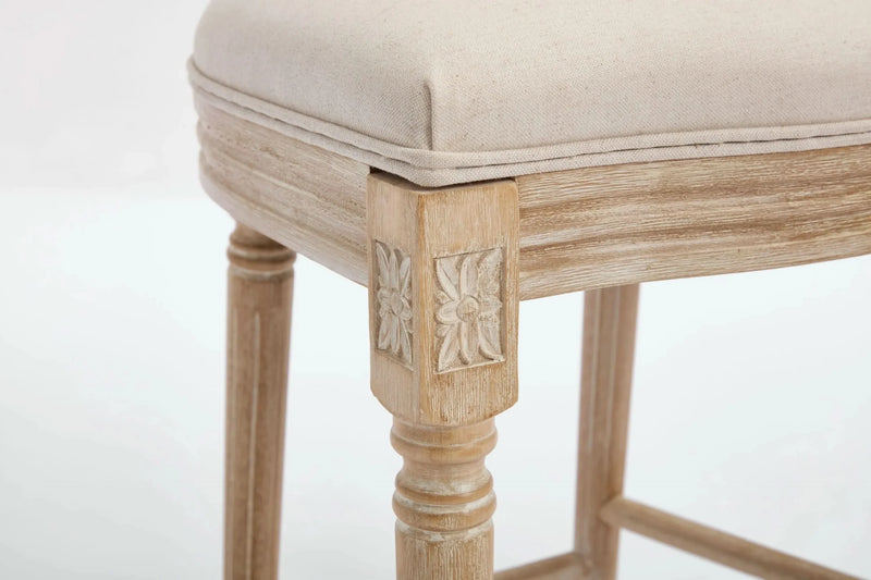 French Country Bar Chairs Cotton Linen Upholstery Round Back Beige