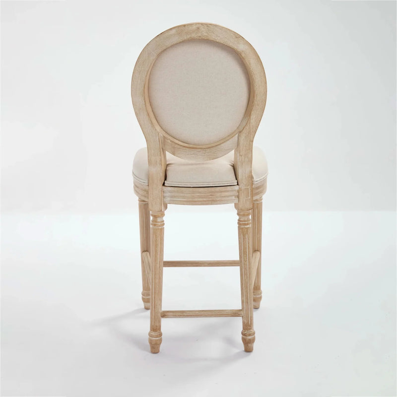 French Country Bar Chairs Cotton Linen Upholstery Round Back Beige