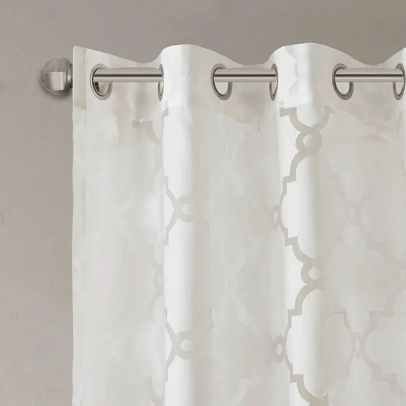 White Fretwork Burnout Curtain Polyester Light-Filtering Panel Living Room